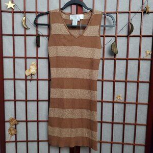 Kenneth Miller Brown/Tan Stripe Glitter Print Bodycon Pencil Dress